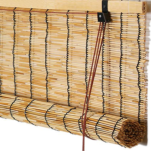 kufu01 Natural Partition Privacy Schilf Vorhang,Lichtfilter Seitenzugrollo Sonnenjalousien Bambusrollo mit Lifter,Strohjalousien für Balkon Pavillon Restaurant Teehaus (110x160cm/43x63in)