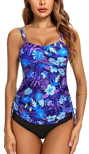 Gyabnw Tankini para Mujer Traje de Baño de Dos Piezas Tirantes Ajustables Tops Tankini con Breifs, Diseño de Flores Bañadores para Playa, Piscina, Vacaciones