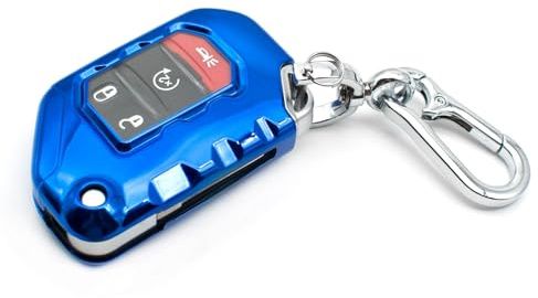INFIPAR Fit for Jeep Gladiator JT Sahara JLU Wrangler JL JLU Rubicon Wagoneer TPU Key Fob Remote Cover Case Shell Glove Pouch Holder Protector Keyless Entry Sleeve Accessory, w/Key Chain, Blue