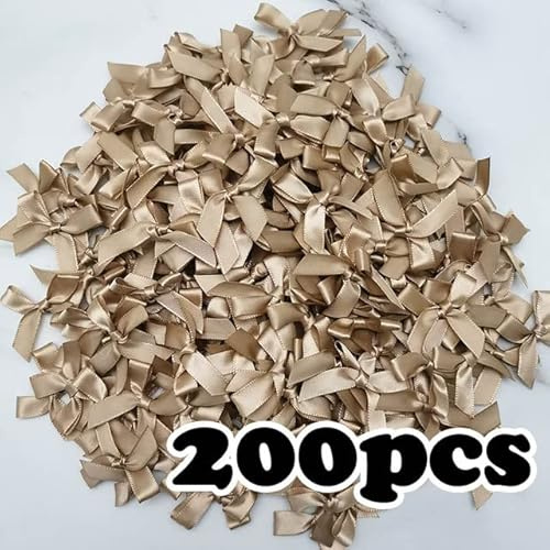 Yulakes 200 Stücke Mini Satin Schleifen Satinschleifen Deko Schleifen Bowknot Klein Satin Band Schleife für Hochzeit Deko Karten DIY Basteln Haar Bogen Hut Handwerk (champagne)