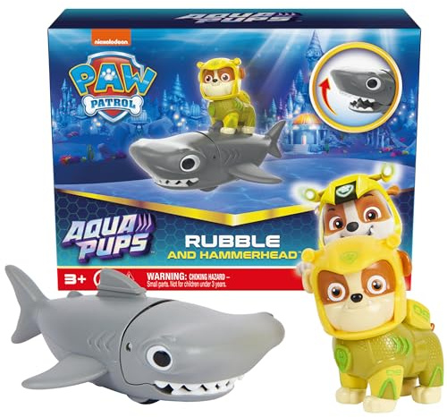 Paw Patrol, Aqua Pups - Hero Pups Actionfiguren-Set mit 1 Rubble Welpenfigur und 1 Hammerhai Figur, Spielzeug geeignet für Kinder ab 3 Jahren
