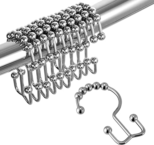 TOPROD Duschvorhanghaken Ringe, Doppelseitige Duschvorhanghaken, Edelstahl Duschhaken Rostfrei für Badezimmer Duschvorhangstange Vorhänge, Frei Gleiten, Chrom, 12 Stück
