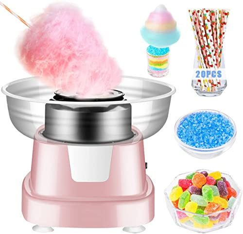 Máquina de algodón de azúcar para niños, máquina eléctrica de algodón de azúcar con plato grande a prueba de salpicaduras de grado alimenticio, favorito de los niños, para el hogar, cumpleaños, fiesta