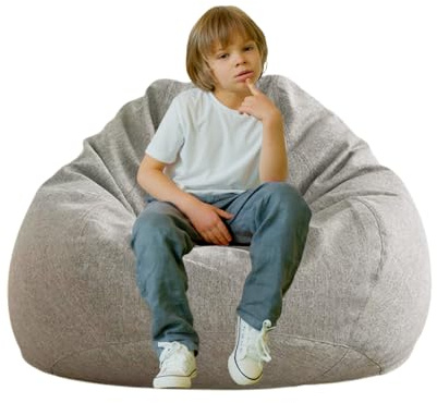 AD.CON Sillón de Bolsillo para Interior con Relleno de Perlas EPS, Puff, Silla de Relajación, Cojín de Asiento, Cojín para el Suelo, Bolsa de Frijoles (M, Gris Claro)
