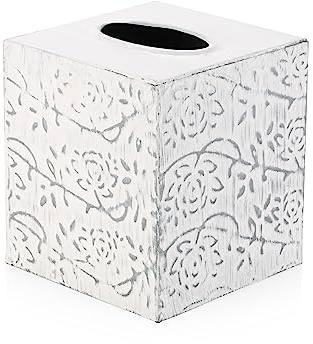 Country Chic Modern Farmhouse Tissue Box Holder, Decorative Metal Tissue Cover, Rustic Square White Style