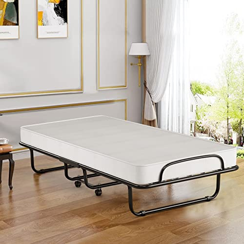 COSTWAY Brandina Pieghevole con Materasso, in Memory Foam da 10cm, Letto Portatile con Struttura in Metallo e 4 Ruote, Portata Massima 130kg, 190x80x39cm