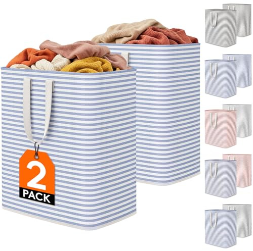 Lifewit Cesto Ropa Sucia, Cesta Ropa Sucia Impermeable con Asas Extendidas, Laundry Basket, Cubo Ropa Sucia Plegable, Bolsa Ropa Sucia para Baño, Dormitorio, Lavadero, 100L, Azul, Paquete de 2