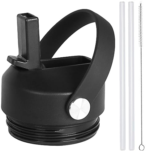 Straw Lid for Yeti Rambler Water Bottle 18 26.4 36.2 64L Replacement Straw Cap for RTIC 18oz 26oz Lid with Straw and Brush and Flexible Handle, Black