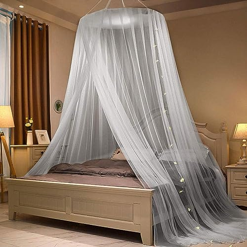 Romantische Moskitonetz GroßE Doppelbett, Kuppel Spitze Prinzessin Bett Baldachin zum Single zu King Size Betten Ideal für Schlafzimmer Dekorative (Grau)