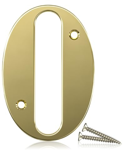 Bwintech Numero civico 0 in acciaio inox 304 con bullonatura dorata, in PVC, altezza 75 mm, adatto per porte anteriori, in legno, composito, UPVC, 1 pezzo