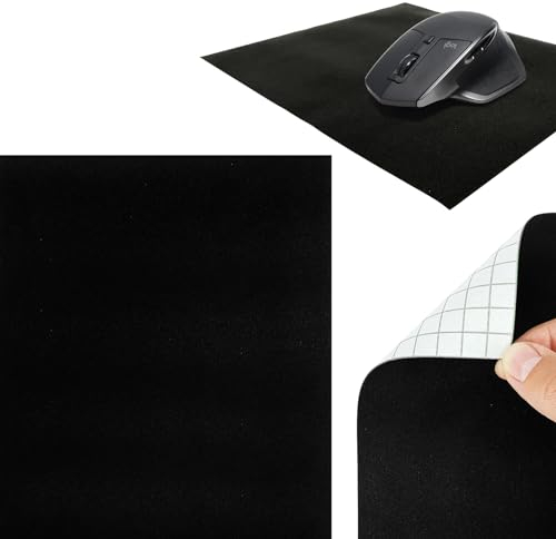 DecoMeister Alfombrilla de Ratón Autoadhesiva para Ordenador Escritorio Mouse Pad Antideslizante para Gaming Alfombra Tapete Suave para Mesa Compatible con Raton Láser y Óptico 22 x 19 cm Negro