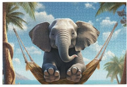 Tropische Schaukel Elefant Druck 1000 Teile Puzzle Premium Holzpuzzle Geschenke Für Erwachsene Familie Hochzeit Abschluss Geschenk Vertikale Version