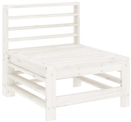 vidaXL Solid Pinewood Outdoor Garden Middle Sofa Sectional Unit in White, Modular and Comfortable Design, Ideal for Patios, Gardens or Terraces