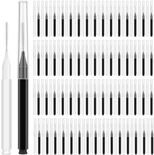 MAPVOLUT 120Pcs Micro Eyebrow Brush with Cap - Professional Makeup Kit for Brow Lamination, Eyelash Extensions & Beauty Salon Use - Multi-Purpose Eyebrow Tools for Home or Salon (Black, White)