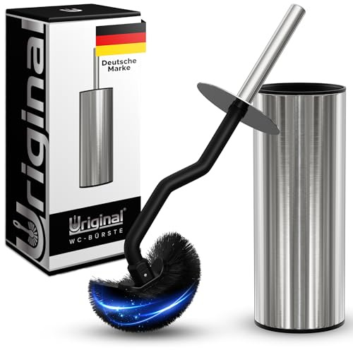 URIGINAL® Klobürste mit Randreiniger - Toilettenbürste/WC Bürste für eine gründliche Reinigung - Silber - Klobürste Edelstahl mit Lotus-Effekt - Harte Borsten für eine maximale Hygiene