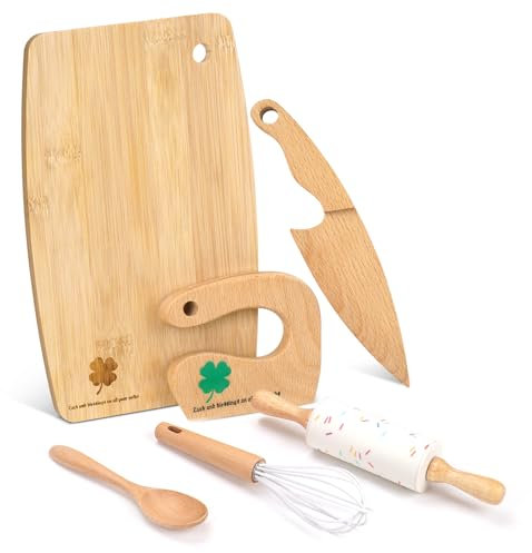 LETTO & TAILOR Set di 6 coltelli in legno per bambini e cuochi genuini per bambini, set da cucina Montessori, per cucinare e cuocere per piccoli cuochi