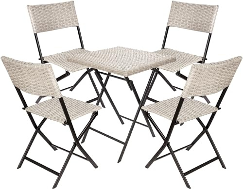 Brubaker Set da Balcone Lugano con Tavolo e 4 Sedie - Impermeabile Richiudibile e Salvaspazio - Set da Bistrot in Polirattan - Gruppo di Sedute per Balcone Terrazza Giardino - Grigio Beige