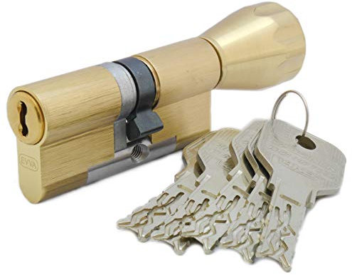 EVVA 4KS Knaufzylinder 56/36K | Sicherheits-Zylinder Schließzylinder mit Bohrschutz Ziehschutz Picking-Schutz | Patentschutz | 5 Schlüssel und Sicherungskarte (K=Knauf/Innenseite) | Messing poliert