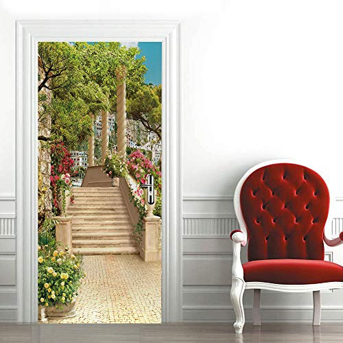Trompe l'oeil Adesivi per Porte Carta Parati Porta Sticker Murale Poster Adesivi per Porte Interne Autoadesiva Impermeabile Fotomurali Wallpaper Decorazione da Parete 95x215 cm Scale