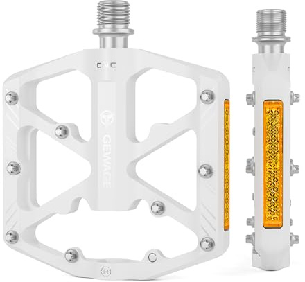 Bike Pedals 9/16 Inch - Bicycle Pedals with Reflectors - 3 Sealed Bearings MTB Pedals Wide Platform Pedals for Mountain Bike, BMX, Road Bike Pedals (White)