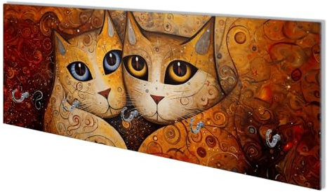 Wallario Wandgarderobe aus Glas in Größe 80 x 30 cm mit Memoboard-Funktion, Motiv: Goldene Katzen | 5 Kleiderhaken zum Aufhängen von Jacken