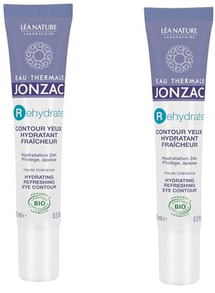 Eau Thermale Jonzac | Contour Yeux Fraîcheur - Rehydrate | Hydratation 24h – Protège et Apaise le contour des yeux | Acide Hyaluronique & Glycérine végétale | 99% d’origine naturelle | Lot de 2x15 ml
