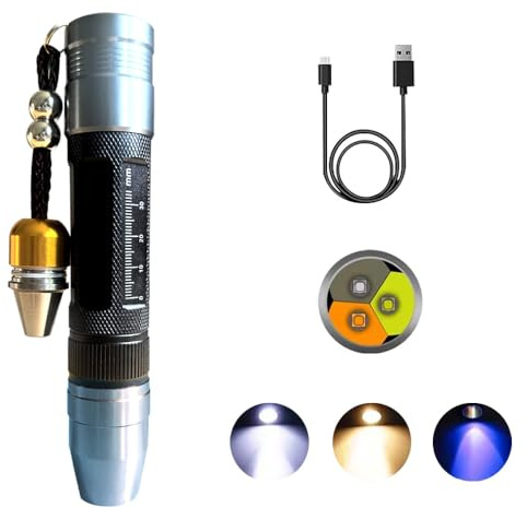 YZYOE LED Rechargeable Three Light Source Jade and Jewelry Appraisal Flashlight, 365NM Ultraviolet Gemstone Jade Beeswax Detector, White, Yellow, and 365 Purple Light Multifunctional Flashlight.
