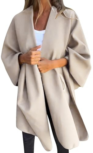 JOASDAO Poncho avvolgente da donna Ruana mantello cardigan maglione elegante aperto davanti kimono cappotto capispalla per autunno inverno, Beige, L