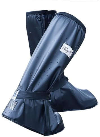 Tuwyii Regntätt skoskydd, vattentäta skoöverdrag, vattentätt skoöverdrag med dragkedja, reflektorer, för män och kvinnor (2XL-30,5 cm), Svart, XXL