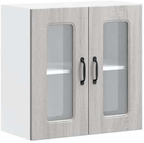 vidaXL Küchen-Hängeschrank mit Glastür Kalmar Grau Sonoma Holzwerkstoff