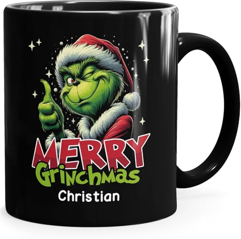MoonWorks®Tasse Weihnachten Weihnachtsnörgler Name Wunschname Geschenk personalisiert Weihnachtsmuffel Bürotasse Lustig Schwarz standard