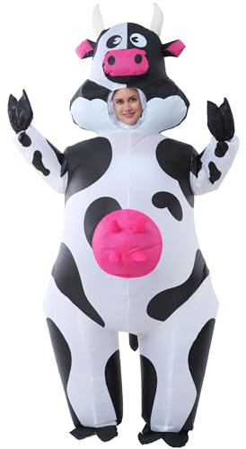 JOYBRO Aufblasbares Kuhkostüm für Erwachsene, Lustiger Kuhanzug, Ganzkörper-Tierkostüm, Aufblasbares Kostüm für Männer und Frauen, Perfekt für Halloween, Karneval, Cosplay, Einheitsgröße 160–190 cm