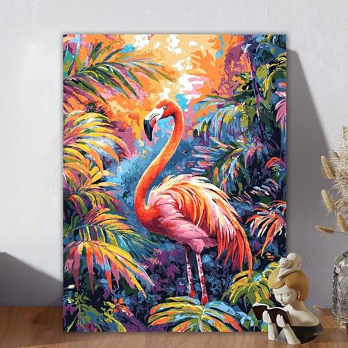 Malen Nach Zahlen Erwachsene Flamingo, Malen Nach Zahlen Kinder, DIY Kreativ Set für Frauen mit 3-Pinseln Acrylfarbe Kit, Paint by Numbers Anlage für Aesthetic Room Decor, Ohne Rahmen 100x130cm K-4