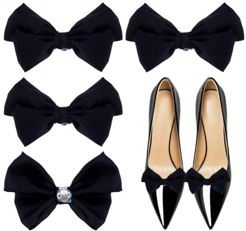 HOBBIESAY 4 clip per scarpe con fiocco in raso con fibbia per scarpe eleganti staccabili clip per scarpe alla moda fibbia per donne festa di nozze accessori tacchi alti, tessuto