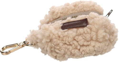 Flamingo Kotbeutelspender - Pookie Beige - Fleece - mit Reißverschluss & goldfarbenem Karabinerhaken - stilvoll & praktisch - inklusive 1 Rolle mit 20 Beuteln (220 x 320 mm)