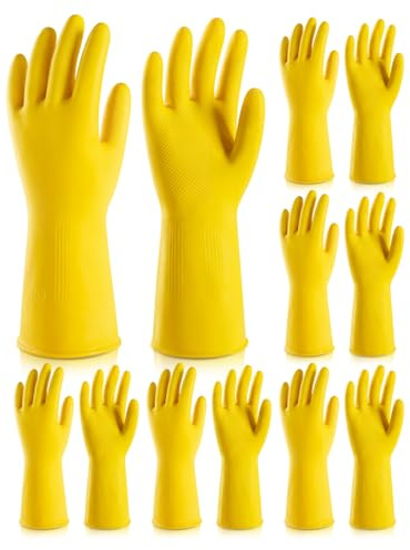 MNOPQ 6 Pairs Rubber Cleaning Gloves,Reusable Dishwashing Gloves,Household Dish Gloves for Washing,Cleaning,Kitchen,Painting, Gardening, Pet Care,Extra Thickness,Non-Slip,13, 20 Mil, Heavy Duty,M