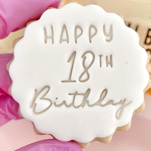 Happy 18th Birthday Cookie Cutter Stamp Embosser fits m&s Biscuits Great for Fondant Icing Eighteen 18 Birthday Reusable Marks and Spencers Party Favours Free Matching Cutter