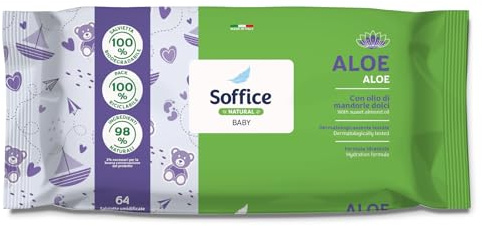 Salviette Soffice Natural Baby Aloe - Formula Idratante Per Igiene Quotidiana Bimbi, Neonati - 12 Confezioni da 64pz