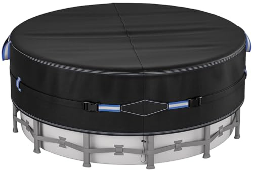 15 Ft Round Pool Cover,420D UV Protected Swimming Pool Cover Including Reflective Strips for Night Visibility,Solar Cover for Above Ground Pools,Drawstring Ground Nails for Dustproof & Secure Fit