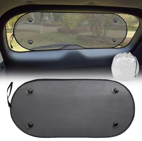RHQFDM Sonnenschutz Heckscheibe Auto, UV-Schutz, 100x50 cm (Schwarz) | Atmungsaktiv & hitzeabweisend, Ohne Sichtbehinderung, mit Saugnäpfen, wiederverwendbar, Faltbar, Mit Aufbewahrungstasche