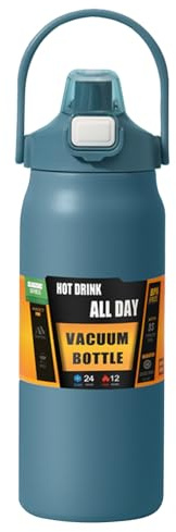 Insulated Water Bottle 1500ml Stainless Cup Vacuum with Straw