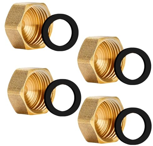 BHSTTNIXP 4 tapas de extremo de latón, tapas de válvula de radiador, tapa ciega de 1,27 cm para lavadora, accesorios de fontanería para tuberías de calefacción central