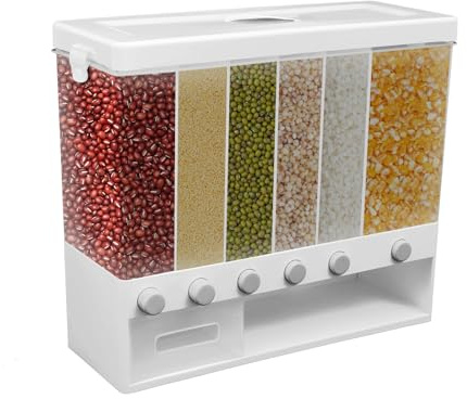 Distributeur de céréales de Cuisine à 6 Compartiments, conteneur Mural pour Aliments secs, conteneur de Cuisine divisé pour Aliments secs, Stockage, boîtes de céréales pour céréales, Noix, Grains de