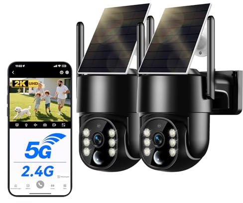 Suloron Überwachungskamera Aussen Akku Solar, 2.5K 4MP, 2.4G und 5G WLAN Kamera Überwachung außen mit Farbnachtsicht, Akku 8000mAh, 5W Solarpanel, PIR Bewegungsmelder, IP66, 2-Wege-Audio, 360° PTZ