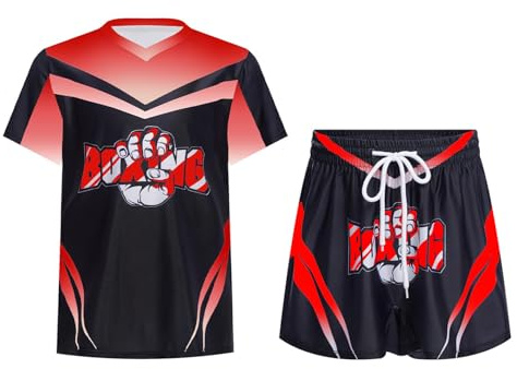 RUNQHUI - Pantalones cortos de boxeo con camiseta para niño y niña, conjunto de ropa de boxeo Muay Thai MMA Kick Boxing, color rojo