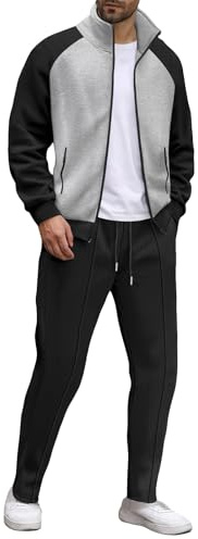 Maskjuwio Tuta sportiva da uomo senza cappuccio a nido d'ape, tuta da jogging, tuta elasticizzata baggy calda, tuta invernale per le mezze stagioni e i pantaloni da jogging Set felpa con tasca per il