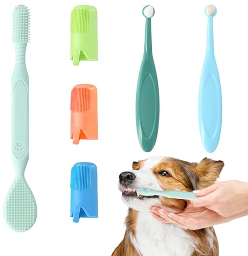 6 Pcs Cepillo Dientes Perro, Juego de Cepillos de Dientes de Doble y Dedo Cabezal para Perros, Kit de Limpieza Bucal Cuidado Dental para Gatos Perro Animales Pequeños, Medianos y Grandes