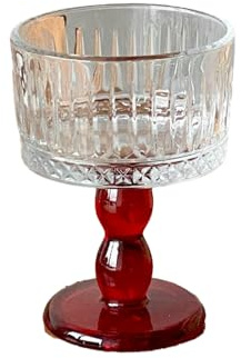 Vintage embossed ice cream glass high dessert ice cream yogurt bowl-red-diamond [200ml]