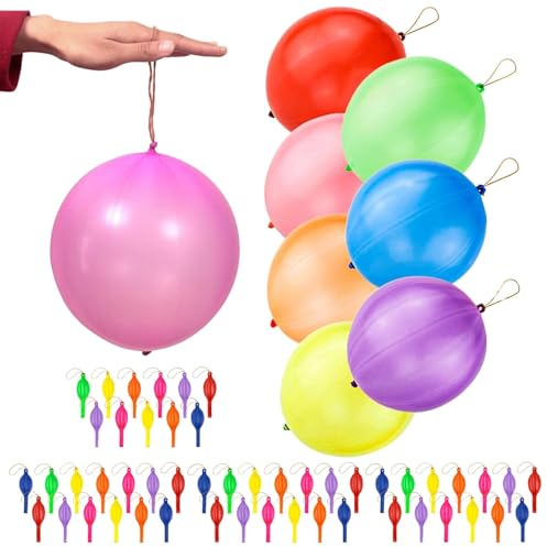 50 Stück Große Klatschballons mit Band - Robuste Mitgebsel für Kindergeburtstage & Outdoor-Spiele | Geburtstagsdeko mit bunten Luftballons | für Jungen, Mädchen & Jugendliche