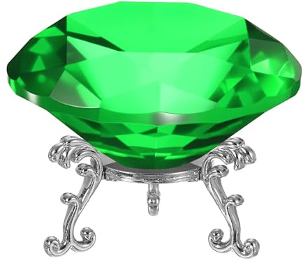 PATIKIL Diamant Kristall Briefbeschwerer 100mm / 3.94 Grün Für Zuhause | Kristall Briefbeschwerer Papierbeschwerer, Mit Silberner 25 Metallbasis, Büro Schreibtisch Dekoration Deko